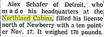 Northland Cabins - November 1961 Mention